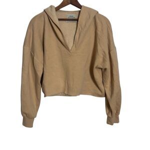 Urban Outfitters Millie Deep V Pullover Cropped Hoodie Tan Size Small